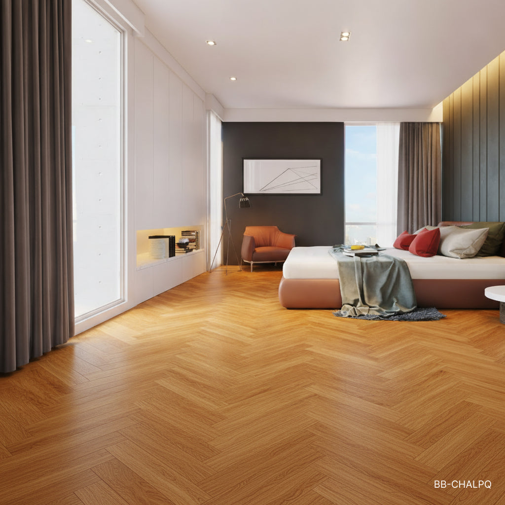 Bamboo Flooring - Champagne Strand Woven Engineered Click Herringbone Parquet Matte  450mm x 96mm x11mm (BB-CHALPQ)