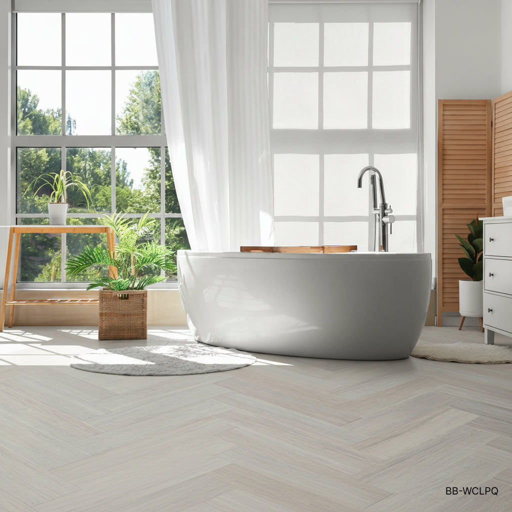 Bamboo Flooring - White Strand Woven Engineered Click Herringbone Parquet Matte 450mm x 96mm x11mm (BB-WCLPQ)
